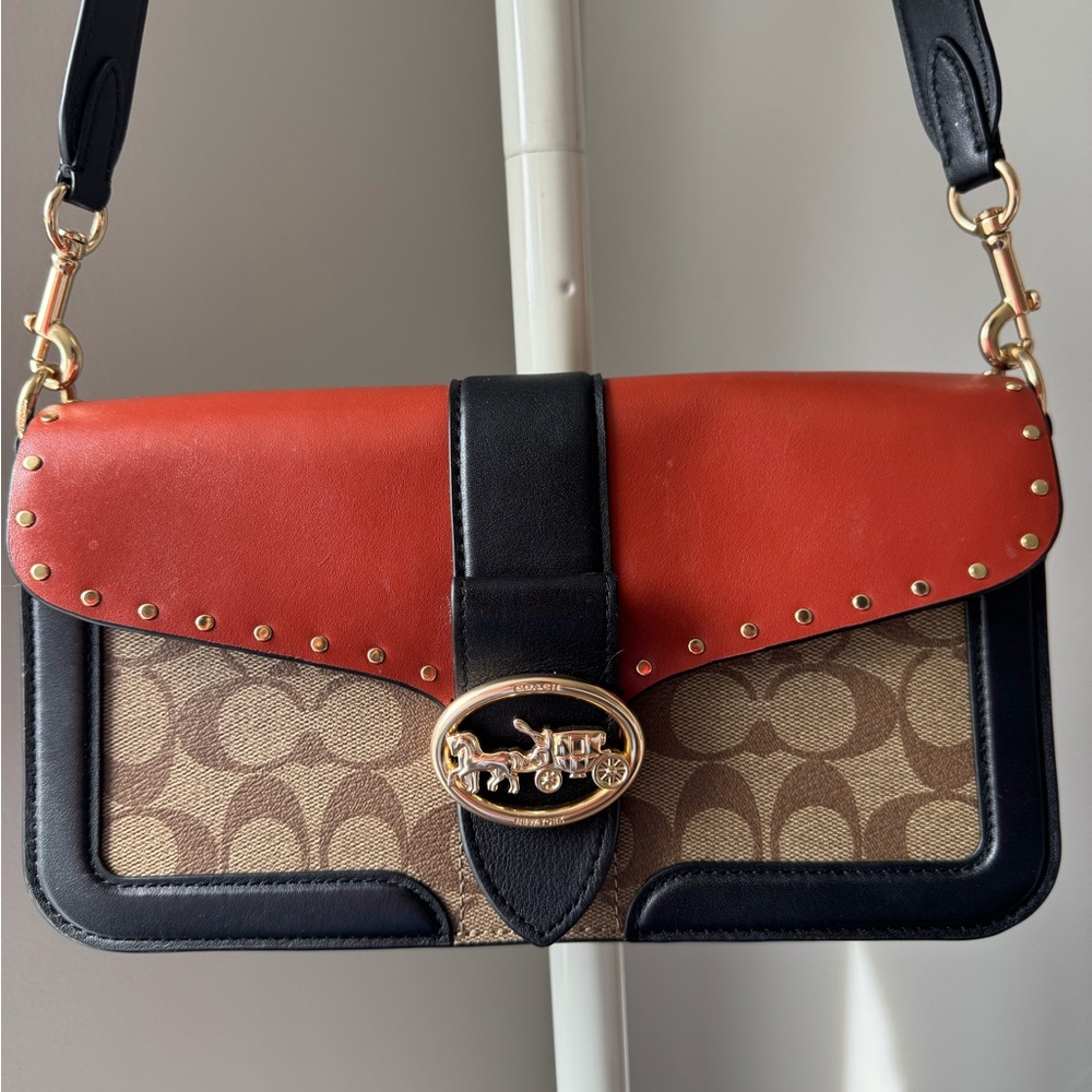 Coach Georgie Shoulder Bag in Colorblock Signature Canvas with Rivets